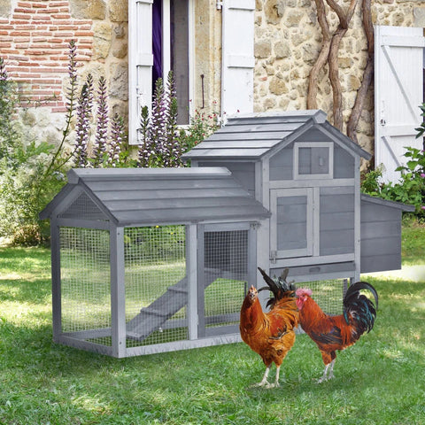Rootz Chicken Hutch - Bantam Chicken Coop - Chicken House - Removable Floor Pan - Fir Wood - Grey - 150.5 cm x 54 cm x 87 cm