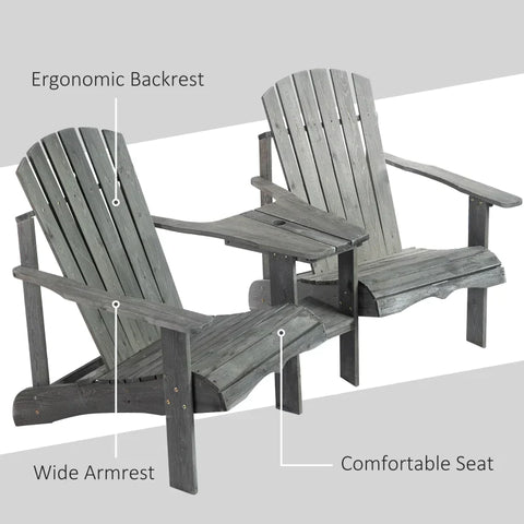 Rootz Adirondack Chairs Set - Garden Chair Table - Garden Chair - Garden Furniture - Wood - Gray - 178 x 87 x 92 cm