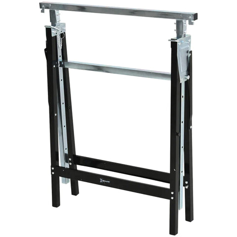 Rootz Sawhorse Work Trestle - Height Adjustable - Load Capacity 200kg - Foldable - Metal - Black - L68 x W56 x H80-130 cm