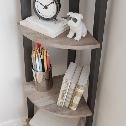 Rootz Corner Shelf - Corner Shelf With 4 Shelves - Corner Bookshelf - Wooden Corner Shelf  - Industrial Style - Chipboard - Steel - Greige Black - 34 x 34 x 125 cm (D x W x H)
