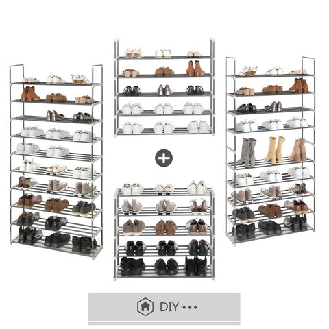 Rootz DIY Shoe Rack - Shoe Stand With 10 Shelves - Robust And Durable - Versatile - 10-tier Shoe Organizer - DIY Shoe Storage - Gray - 92 x 194 x 30 cm (W x H x D)