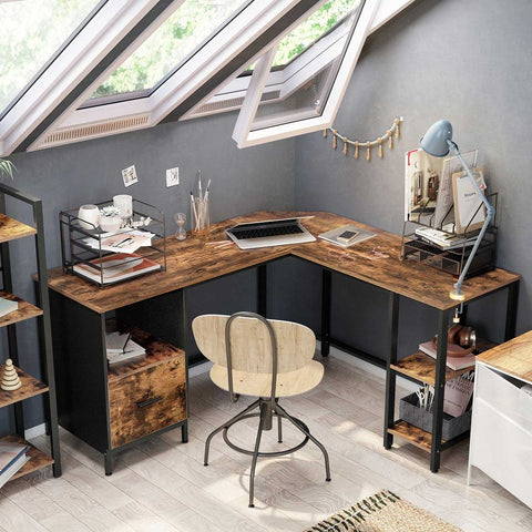 Rootz Computer Desk - L-shaped Computer Desk - Office Desk - Writing Desk - Home Office Furniture - Workstation - Study Desk - Executive Desk - Adjustable Desk - L-shaped Desk - Brown-black - 137 x 150 x 75 cm (L x W x H)