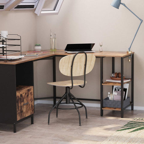 Rootz Computer Desk - L-shaped Computer Desk - Office Desk - Writing Desk - Home Office Furniture - Workstation - Study Desk - Executive Desk - Adjustable Desk - L-shaped Desk - Brown-black - 137 x 150 x 75 cm (L x W x H)