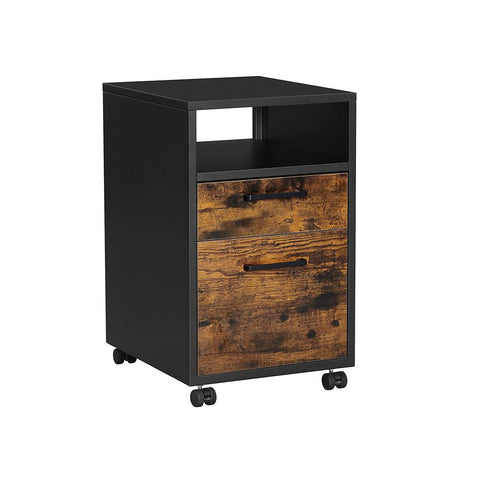 Rootz Filing Cabinet - Mobile Container - Filing Cabinet With 2 Drawers - Storage Cabinet - Cabinet - Steel/Chipboard - Vintage Brown/Black - 39 x 46 x 64 cm