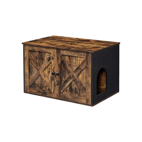 Rootz Litter Box - Cat Litter Box - Litter Box With Door - Cat House - Chipboard - Vintage Brown/Black - 80 x 53 x 49.2 cm