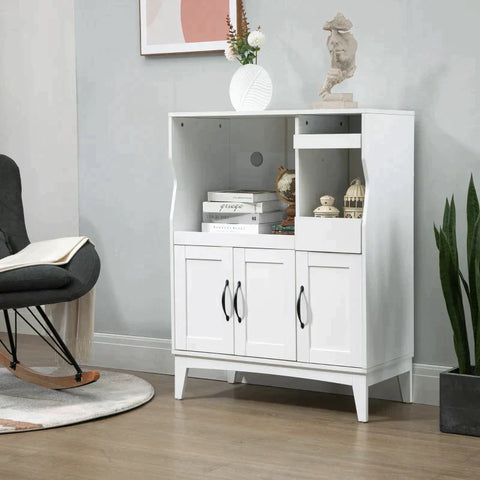 Rootz - Cabinet - Kitchen Cabinet - Shelf Cabinet - Sideboard - With Fold-out Shelf - Chipboard - White - 84 cm x 39 cm x 109 cm