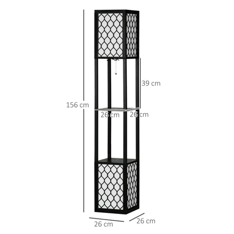 Rootz Floor Lamp - Bedside Lamp - Modern Design - 2 Shelves - Pull Chain Switch - Black/White - 26 cm x 26 cm x 156 cm