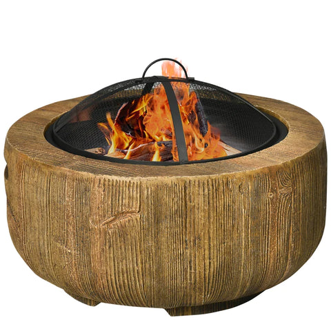 Rootz Fire Bowl In Tree Stump Design - Fire Pit - Spark Grid - Coal Grate - Poker - Brown - Ø61.5 x 39 cm
