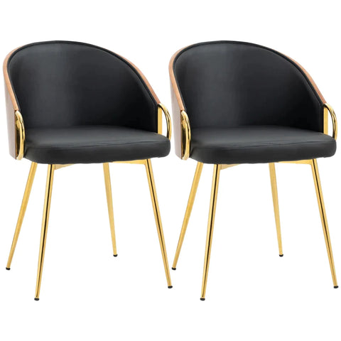 Rootz Set Of 2 Dining Chairs - In Retro Design - Accent Chair - Kitchen Chair - Black + Gold - 50cm x 55cm x 75cm