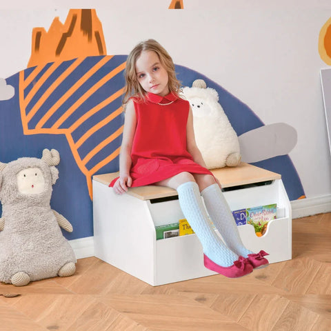 Rootz Children's Bench - Storage Space - 2-in-1 Chest Bench - Toy Box - Storage Chest - 3-8 Years Children's Furniture - White - 58 x 43 x 30 cm