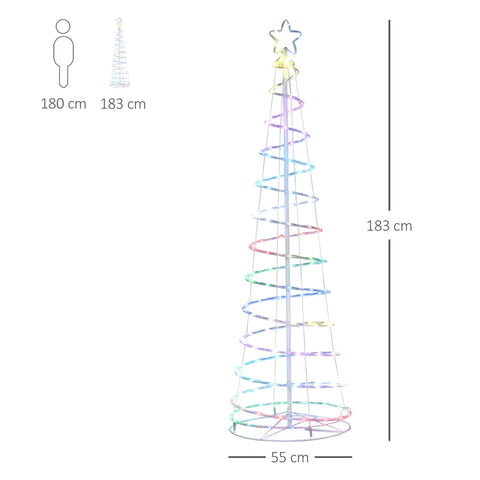 Rootz LED Spiral Tree - Christmas Tree With 135 Mini Lights - Christmas Tree Light - Tree For Indoor And Outdoor - Christmas Decoration - PP Plastic - Metal - White - Ø55 x 183 cm