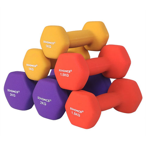 Rootz Dumbbell Set - Adjustable Dumbbells - Rubber-coated Dumbbells - Home Gym Dumbbells - Fitness Dumbbells - Hexagonal Shape - Free Dumbbell Stand - Cast Iron With Vinyl - Yellow + Orange + Purple