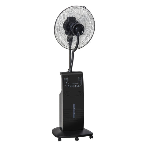 Rootz Pedestal Fan - Stand Fan - Water-cooled Stand Fan - 3.1 Liter Water Atomizer - Fog Function - Steel - Black - 135 cm