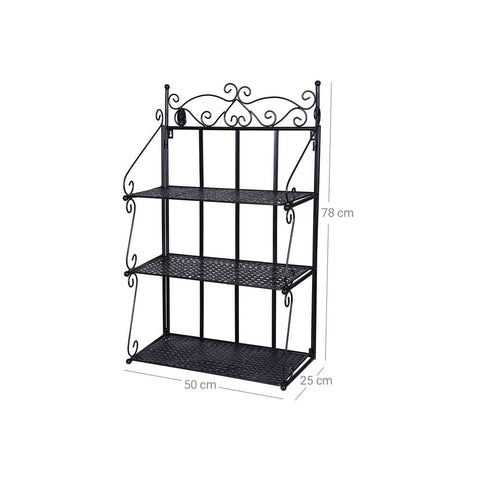 Rootz Ornate Plant Shelf - Stable - Visually Appealing - Versatile - House Style - Storing Clothes - 2 Screws Included - Pre-drilled Holes - Black - 50 x 78 x 25 cm