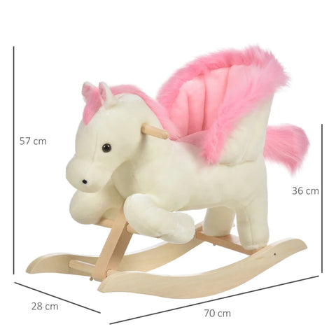 Rootz Children's Rocking Horse - Baby Rocking Animal Horse with Animal - Sounds Toy  -Handles for 18-36 Months - Plush - White + Pink - 70 x 28 x 57 cm