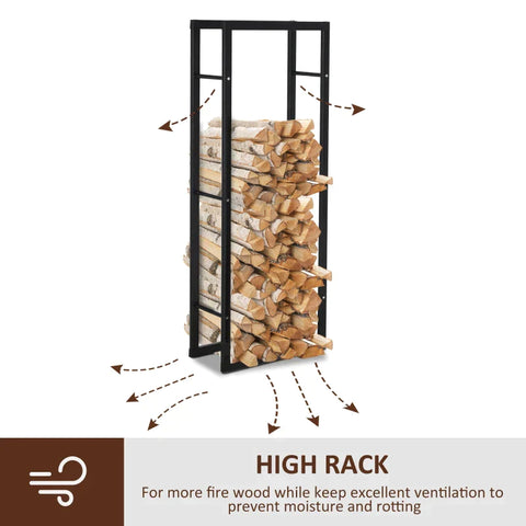 Rootz Firewood Rack - Firewood Stand - Firewood Shelf - Firewood Holder - Steel - Black - L40 x W25 x H150 cm