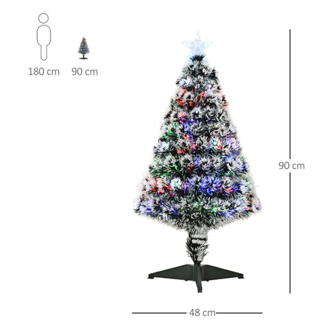 Rootz Artificial Christmas Tree With Led Light - Seven-color Light Guide - Christmas Tree - 90 Branches - PVC - Metal - Green + White - Ø48 x 90 cm