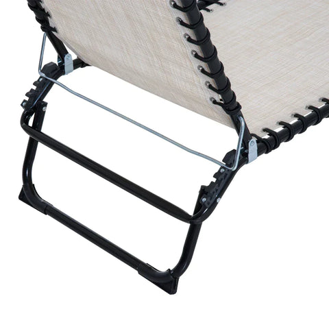 Rootz Sun Lounger - Folding Sun Lounger - Beach Chaise Chair - 4-level Backrest - Beige - 197 cm x 58 cm x 76 cm