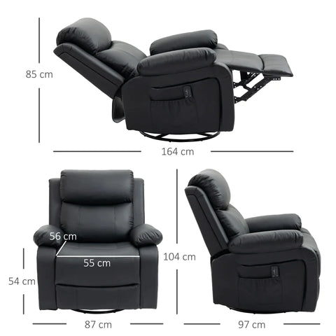 Rootz Massage Chair - 8 Vibration Heads -soft Armrests - Relaxation Chair - Adjustable Backrest - Footrest - Faux Leather - Black - 87L x 97W x 104H cm