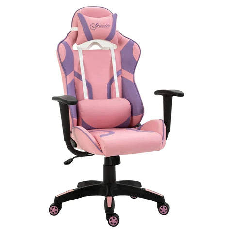 Rootz Ergonomic Gaming Chair - Office Chair - Swivel Chair - Adjustable - Massage Lumbar Cushion - Height Adjustable - Pink + Purple - 69x56x125.5 cm