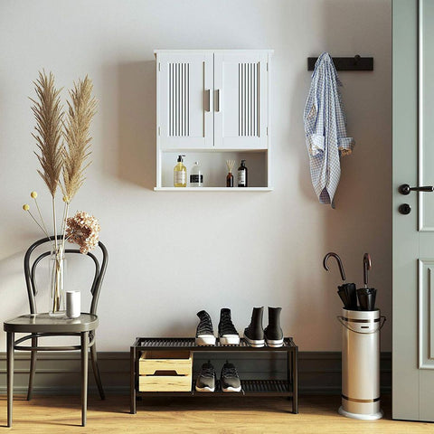 Rootz Wall Cabinet - Kitchen Wall Cabinet - Bathroom Wall Cabinet - Wall-Mounted Cabinet - Storage Wall Cabinet - Wall Cabinet With Doors - White - 60 x 20 x 70 cm