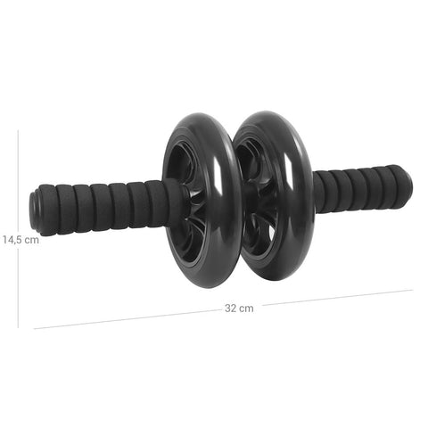 Rootz Non-slip Belly Roller - Abdominal Roller With Knee Mat - Core Training Roller With Grip - Stable Belly Exercise Wheel - Fitness Belly Roller - Plastic - Black - 32 x 14.5 cm (L x H)