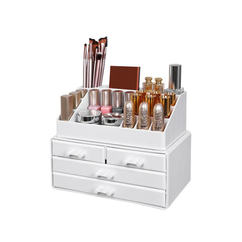Rootz Cosmetic Organizer - Cosmetic Organizer With 4 Drawers - Makeup Organizer - Vanity Organizer - Makeup Storage - Cosmetic Display - Makeup Brush Organizer - Transparent - 24 x 13.5 x 18.5 cm (L x W x H)