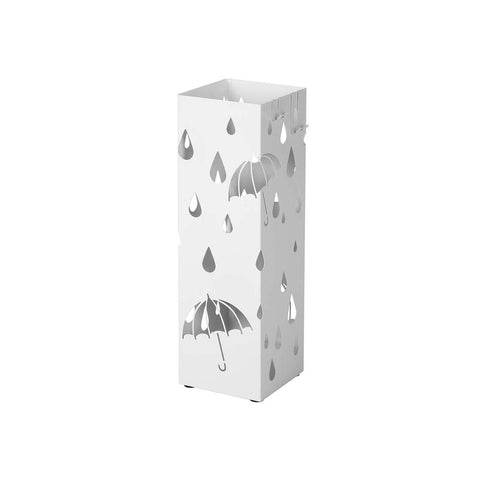 Rootz Umbrella Stand - Metal Umbrella Stand With Hooks - Modern Umbrella Stand - Tall Umbrella Stand - Umbrella Rack - Sheet Iron - White - 15.5 x 15.5 x 49 cm
