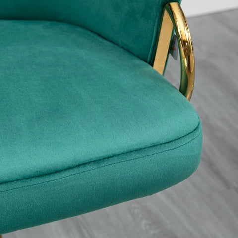 Rootz Set Of 2 Bar Stools In Vintage Design - Including Footrest - Velvet Look - Bar Chair - Green + Gold - 48L x 48W x 83-103H cm
