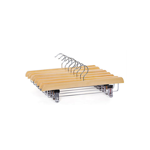 Rootz Trouser Hangers - Anti-slip Design - Maple Wood - 8 Pieces - Carefully Sanded - Chrome-plated - Hanger Hooks - Schima Wood-PVC Coated - Wood Colored - 35.5 x 16.2 x 1.1 cm
