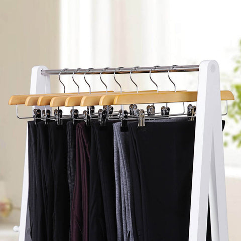 Rootz Trouser Hangers - Anti-slip Design - Maple Wood - 8 Pieces - Carefully Sanded - Chrome-plated - Hanger Hooks - Schima Wood-PVC Coated - Wood Colored - 35.5 x 16.2 x 1.1 cm