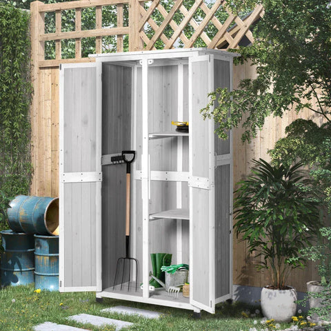 Rootz Storage Shed - Garden Shed - Tool Shed - Garden Tool Shed - Fir Wood - Gray/White - 77 x 58 x 175cm