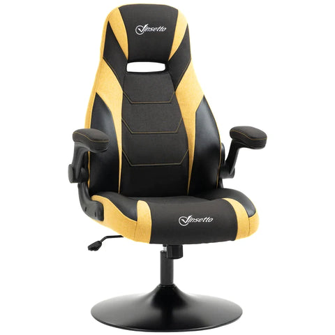 Rootz Gaming Chair - Computer Chair - Height Adjustable - Breathable Luxurious - Fold-up Armrests - Faux Leather - Tilt Black + Yellow - 66.5L x 66.5W x 110-116H cm