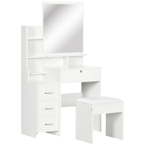 Rootz Dressing Table Set Including Stool - 4 Drawers - 1 Mirror - Chipboard - Tempered Glass - White