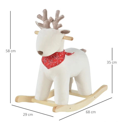 Rootz Children's Rocking Horse - Baby Rocking Animal Deer with Animal - Sounds Toy - Handles - for 36-72 Months - Plush - White - 68 x 29 x 58 cm