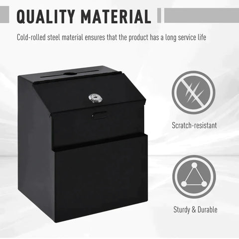 Rootz Suggestion Box - Donation Box - Letter Box - Mailbox With Lock - Collection Box - Key Box - Wall Mounting Steel Mailbox - Black - 15 x 18 x 22 cm