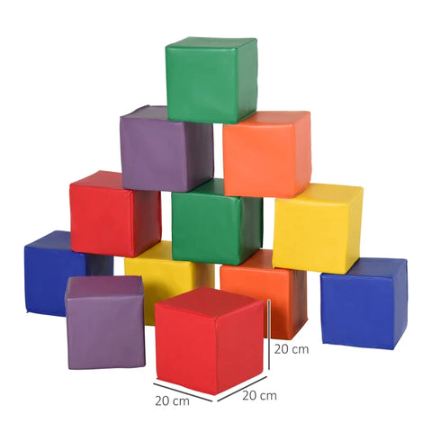 Rootz Building Block Set - 12 Foam Building Blocks - Building Toys - Children Foam Blocks - 1-3 Years Old Children - Faux Leather EPE - Multicolored - 20L x 20W x 20H cm