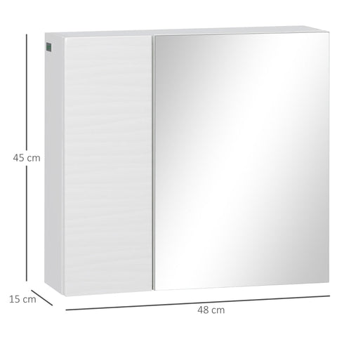 Rootz Mirror Cabinet - Bathroom Cabinet - Adjustable Shelf - Quiet Closing - Chipboard - Glass - White - 48 x 15 x 45 cm