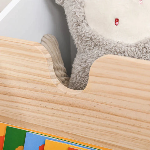 Rootz Children's Bookshelf - Children's Bookcase - Children Storage Shelf - Toy Shelf - Large Storage Space - White + Natural wood - 40 x 43 x 43 cm