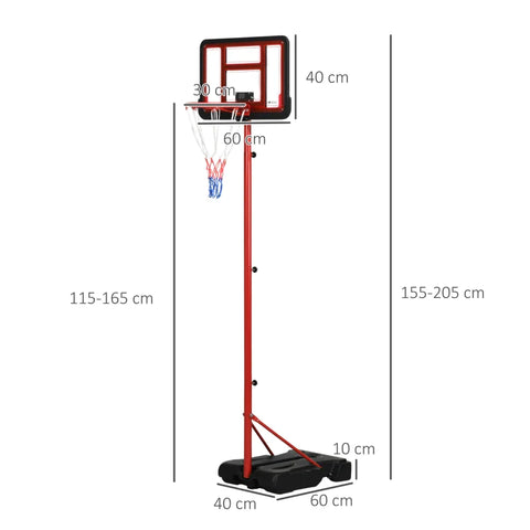 Rootz Basketball Stand - Children 6+ Years - Electronic Scoreboard - Basket Height - Fillable Base - Steel+plastic - Red+black - 155-205 cm