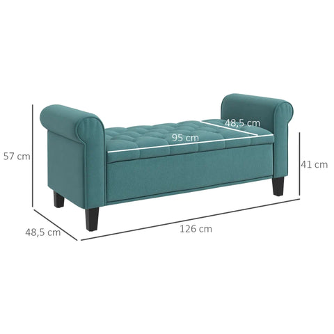 Rootz Bed Bench - Vintage Design - Solid Rubberwood - Storage Space - Windowsill - Entrance Bench - Velvet Look - Multi-layer Board - Green - 126W x 48.5D x 57Hcm