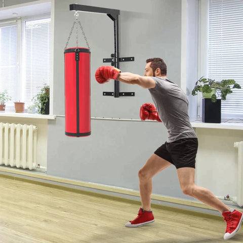Rootz Punching Bag Holder - Wall Holder - Punching Bag Sandbag Holder - Height Adjustable - Black - 40cm x 63cm x 57-81cm