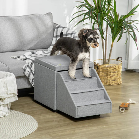 Rootz Pet Stairs - with Lying Surface - Retractable Stairs - Padded - Light Gray - 84cm x 45cm x 49cm
