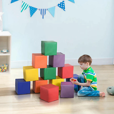 Rootz Building Block Set - 12 Foam Building Blocks - Building Toys - Children Foam Blocks - 1-3 Years Old Children - Faux Leather EPE - Multicolored - 20L x 20W x 20H cm
