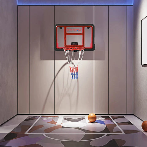 Rootz Basketball Hoop - Electronic Score Display - Wall And Door Mounting - Including Basketball - Ball Pump - Steel+plastic - Black+red - 60L x 83W x 40H cm