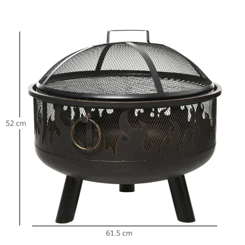 Rootz 2-in-1 Fire Pit - Fire Pit with Spark Guard -  Fire Pit with Grill Cooking - Grill Grate - Garden - BBQ - Black - Ø61.5 x 52H cm