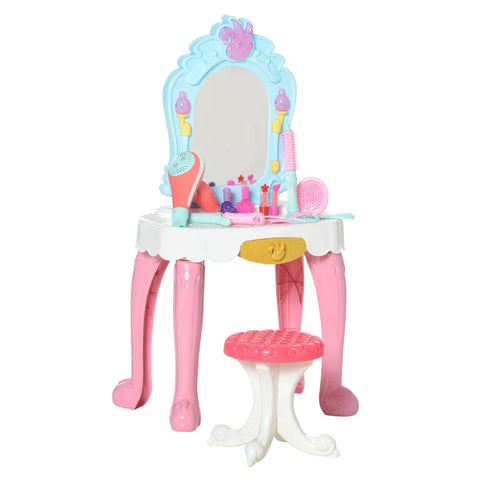 Rootz Dressing Table - 20-piece Children's Dressing Table With Stool - Pink + White + Blue - 41 cm x 27 cm x 82 cm