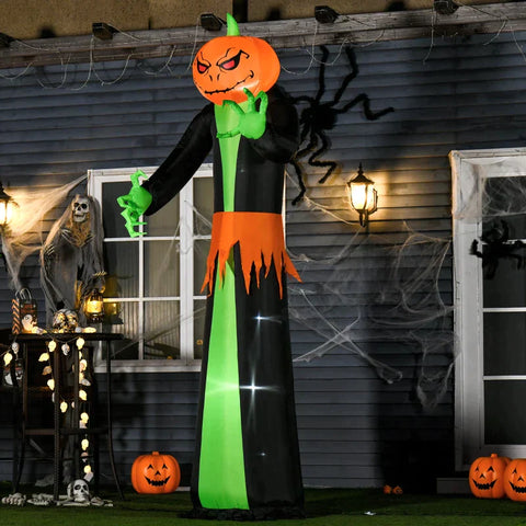 Rootz Halloween Ghost - Inflatable Halloween Pumpkin - Pumpkin Ghost - With LED Lights - Green/Yellow/Black - 100cm x 96cm x 270cm