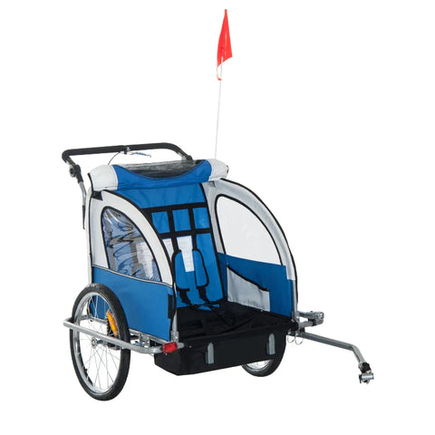Rootz Child Trailer - Children's Bicycle Trailer - For 2 Children - Including Reflectors And Flag - Blue/White - 155 x 88 x 108 cm