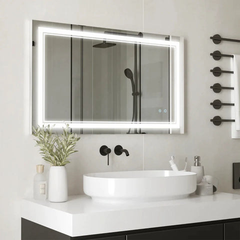 Rootz Bathroom Mirror With Led Lighting - Memory Function - Touch Switch - Splash-proof - Aluminum Alloy - Silver - 100L x 60W x 3.2H cm